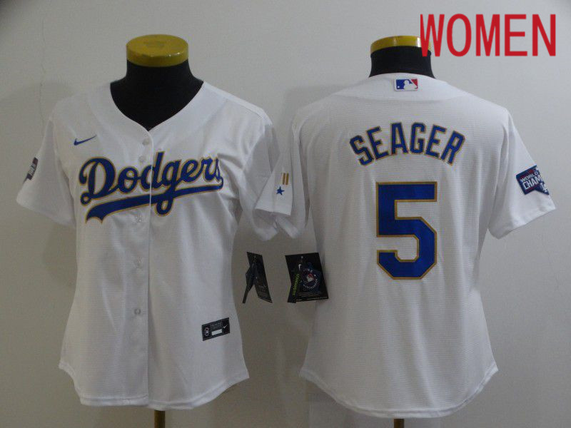 Women Los Angeles Dodgers #5 Seager White Game 2021 Nike MLB Jersey